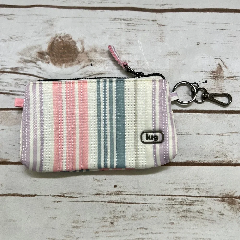 Lug NWOT Metro XL ID Pouch Multi Striped Pastel Pink Purple Teal Small Wallet OS